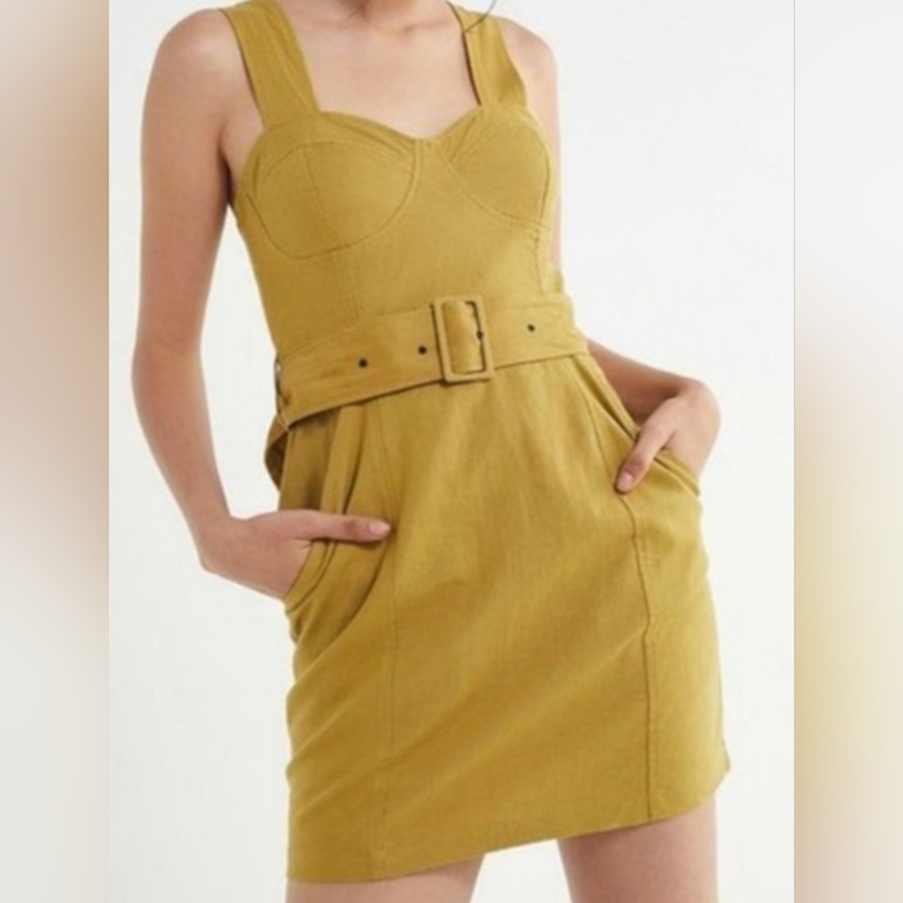 Urban Outfitters Angelique Belted Stretch Linen Dress